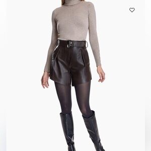 Maximilian Leather High-Waist Belted Shorts